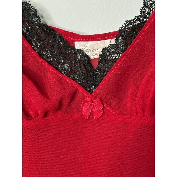 Inner Most Slip dress Sexy Nighty Red adjustable Black Lace Trim 34" Chest VTG - Picture 4 of 9